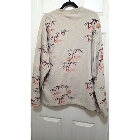 Paint Beige Reversible Jacket Bamboo & Dragonfly Print Unique Button Long Sleeve - Picture 2 of 8